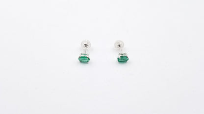 EMERALD 4X6 MM OVAL PRONG SET 14 KT WHITE GOLD STUDS EARRINGS
