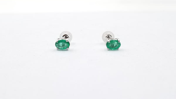 EMERALD 4X6 MM OVAL PRONG SET 14 KT WHITE GOLD STUDS EARRINGS