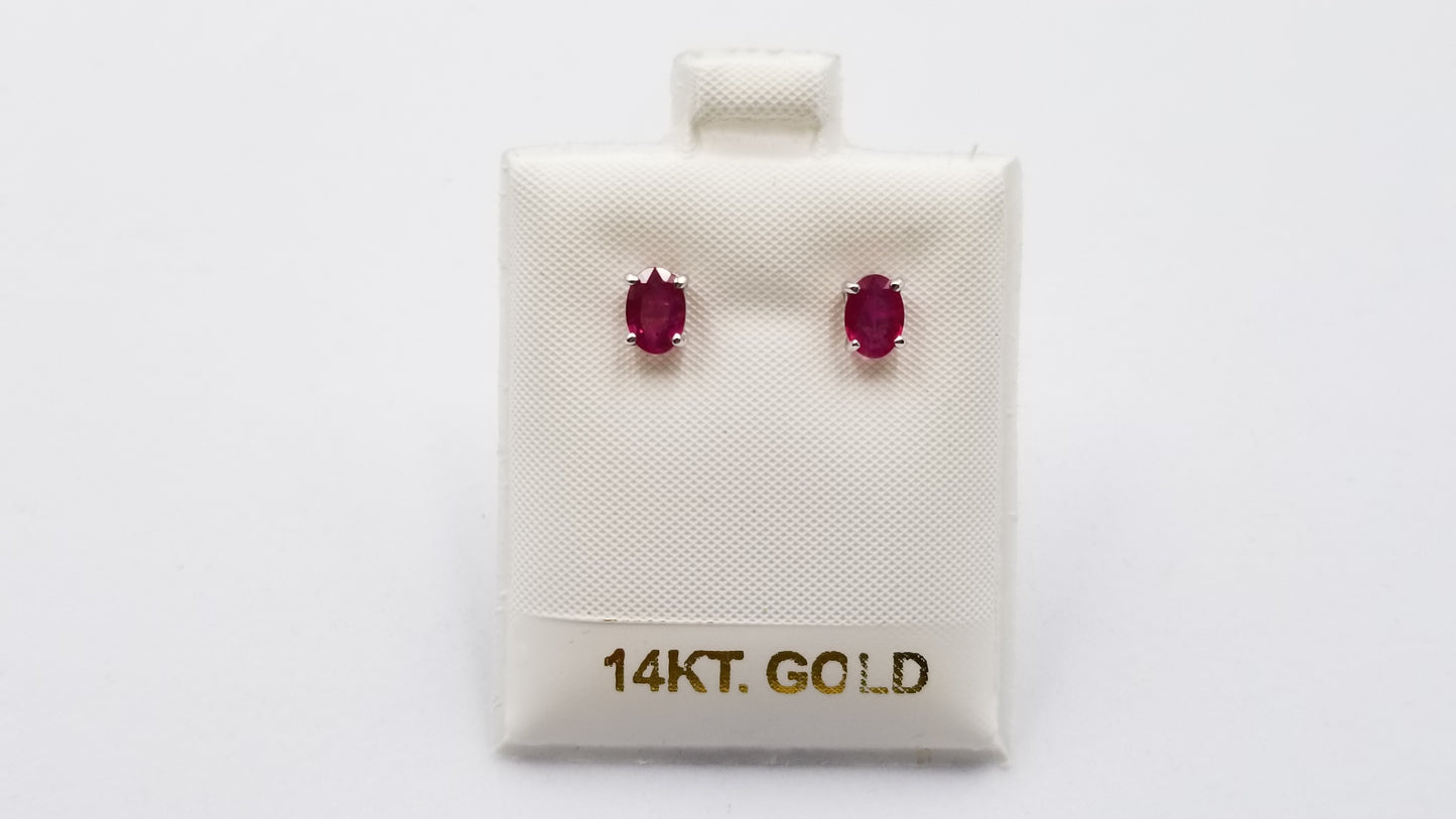 RUBY 4X6 MM OVAL PRONG SET 14 KT WHITE GOLD STUDS EARRINGS
