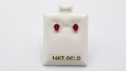 RUBY 4X6 MM OVAL PRONG SET 14 KT WHITE GOLD STUDS EARRINGS
