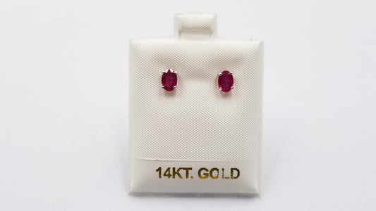RUBY 4X6 MM OVAL PRONG SET 14 KT WHITE GOLD STUDS EARRINGS