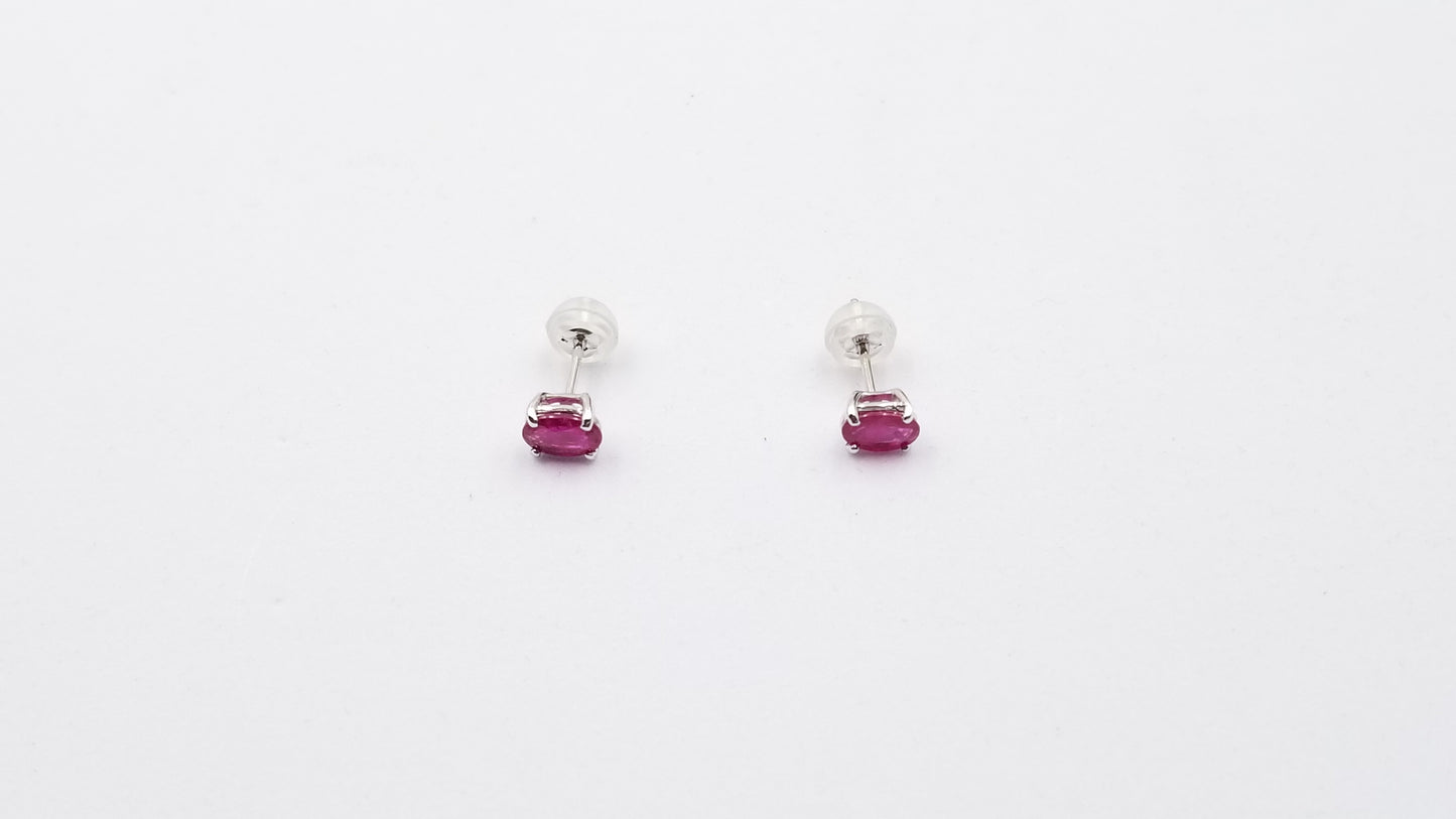 RUBY 4X6 MM OVAL PRONG SET 14 KT WHITE GOLD STUDS EARRINGS