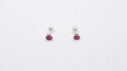 RUBY 4X6 MM OVAL PRONG SET 14 KT WHITE GOLD STUDS EARRINGS