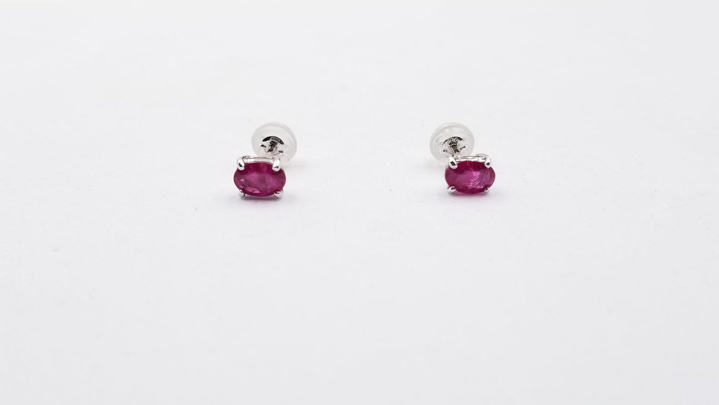RUBY 4X6 MM OVAL PRONG SET 14 KT WHITE GOLD STUDS EARRINGS