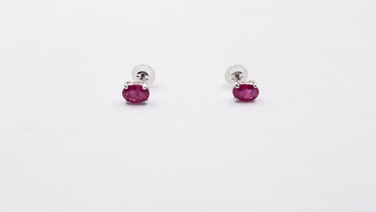 RUBY 4X6 MM OVAL PRONG SET 14 KT WHITE GOLD STUDS EARRINGS