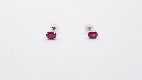 RUBY 4X6 MM OVAL PRONG SET 14 KT WHITE GOLD STUDS EARRINGS