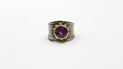 AMETHYST TWO TONE/BLACK RHODIUM FINISHED STERLING SILVER RING
