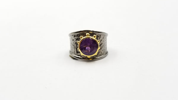 AMETHYST TWO TONE/BLACK RHODIUM FINISHED STERLING SILVER RING