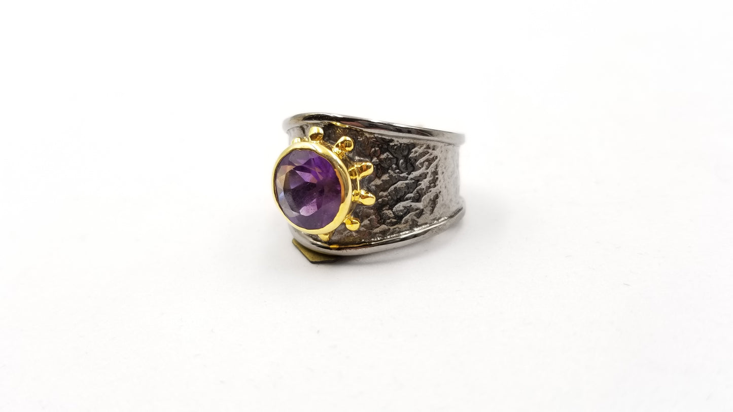 AMETHYST TWO TONE/BLACK RHODIUM FINISHED STERLING SILVER RING