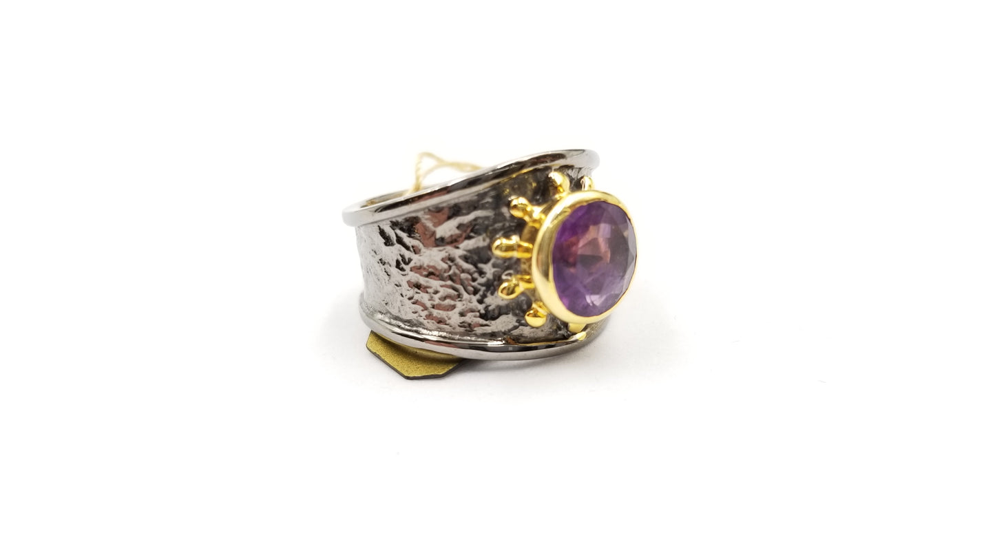 AMETHYST TWO TONE/BLACK RHODIUM FINISHED STERLING SILVER RING