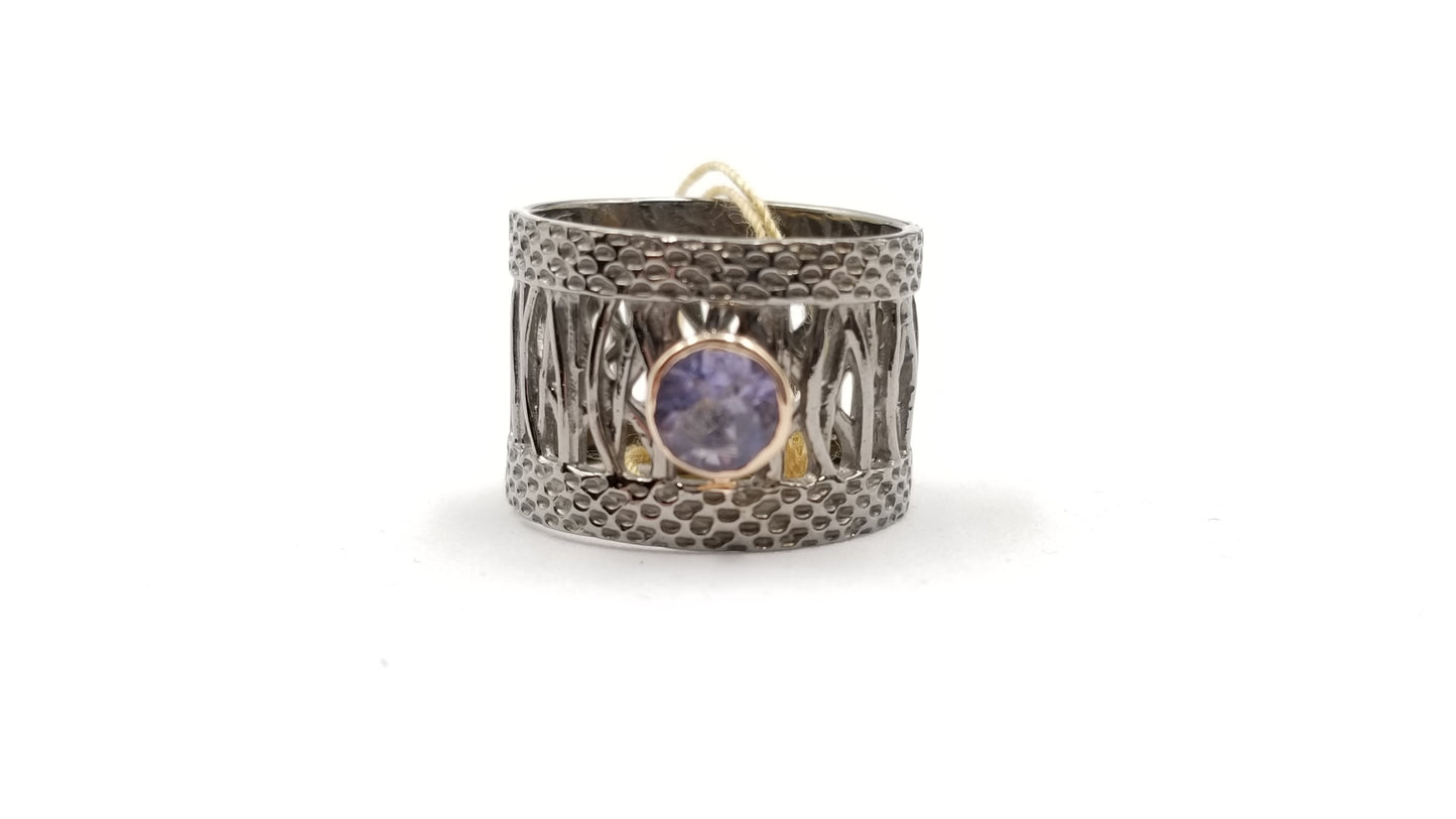 AMETHYST BEZEL SET BLACK RHODIUM FINISHED STERLING SILVER RING
