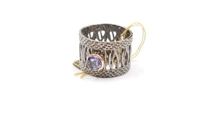 AMETHYST BEZEL SET BLACK RHODIUM FINISHED STERLING SILVER RING
