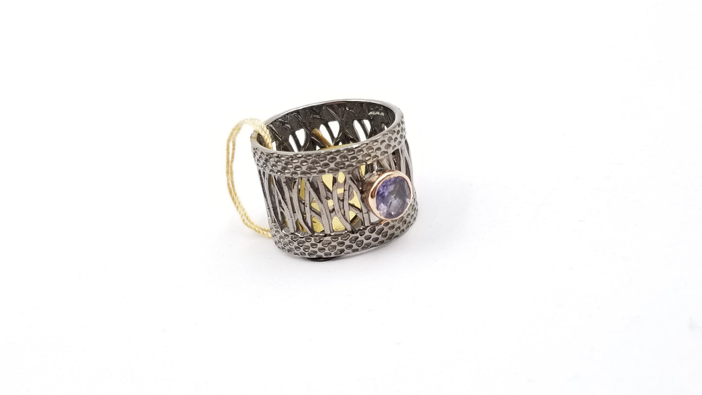 AMETHYST BEZEL SET BLACK RHODIUM FINISHED STERLING SILVER RING