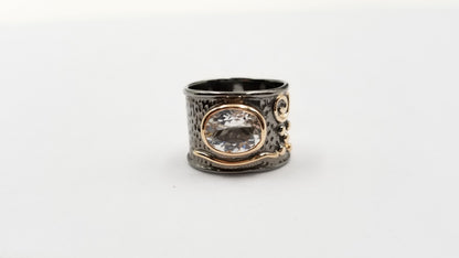 BLUE TOPAZ TWO TONE / BLACK RHODIUM FINISHED STERLING SILVER RING