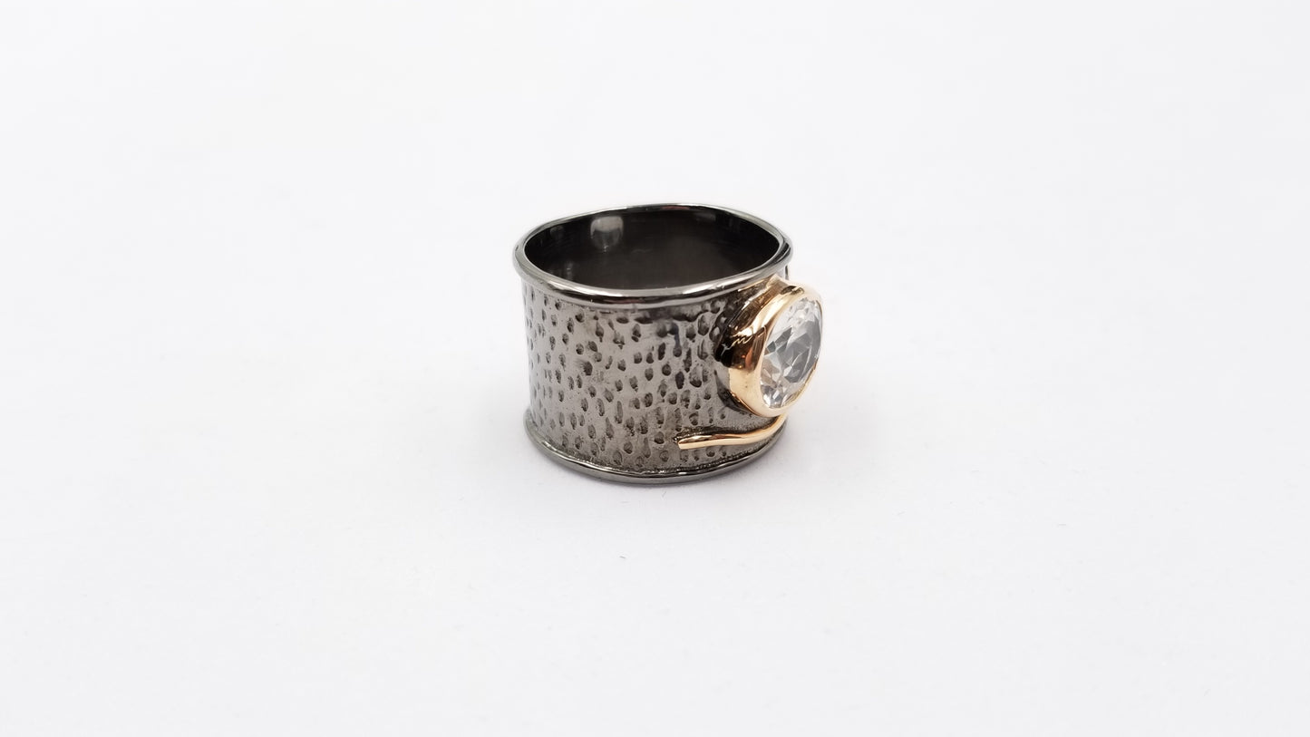 BLUE TOPAZ TWO TONE / BLACK RHODIUM FINISHED STERLING SILVER RING