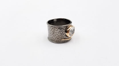 BLUE TOPAZ TWO TONE / BLACK RHODIUM FINISHED STERLING SILVER RING