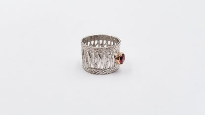 RHODOLITE GARNET TWO TONE STERLING SILVER FANCY RING