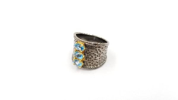 BLUE TOPAZ TWO TONE / BLACK RHODIUM FINISHED STERLING SILVER RING