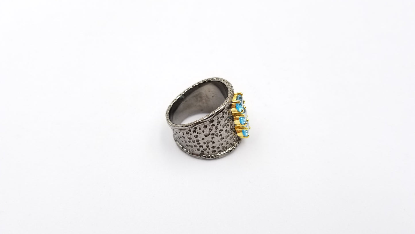 BLUE TOPAZ TWO TONE / BLACK RHODIUM FINISHED STERLING SILVER RING