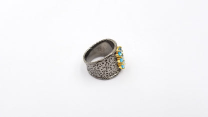 BLUE TOPAZ TWO TONE / BLACK RHODIUM FINISHED STERLING SILVER RING