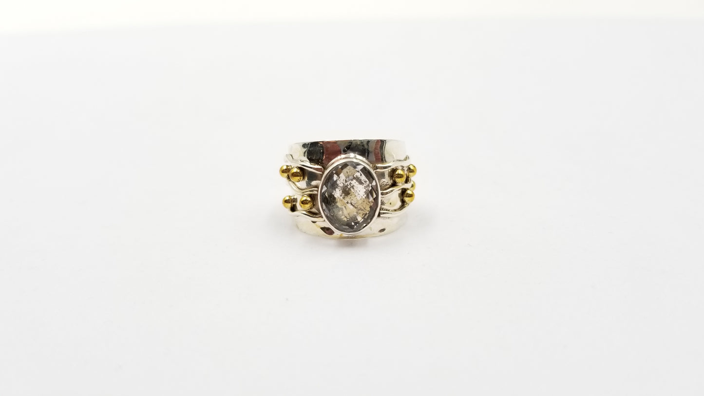 QUARTZ TWO TONE STERLING SILVER RING