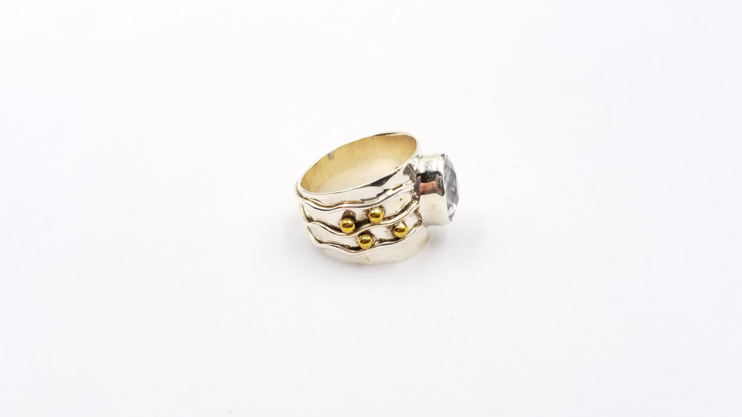 QUARTZ TWO TONE STERLING SILVER RING