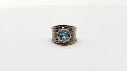 BLUE TOPAZ TWO TONE BLACK RHODIUM FINISHED STERLING SILVER RING