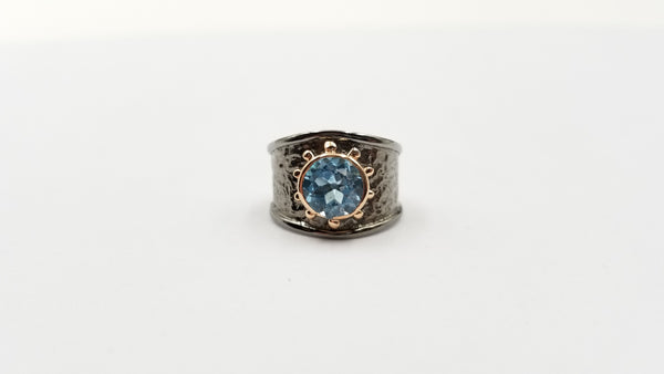 BLUE TOPAZ TWO TONE BLACK RHODIUM FINISHED STERLING SILVER RING