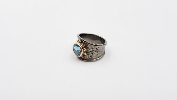 BLUE TOPAZ TWO TONE BLACK RHODIUM FINISHED STERLING SILVER RING