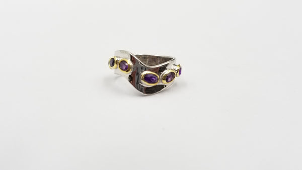 AMETHYST TWO TONE STERLING SILVER RING