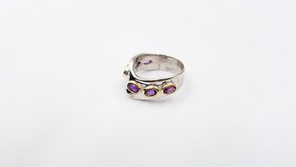 AMETHYST TWO TONE STERLING SILVER RING