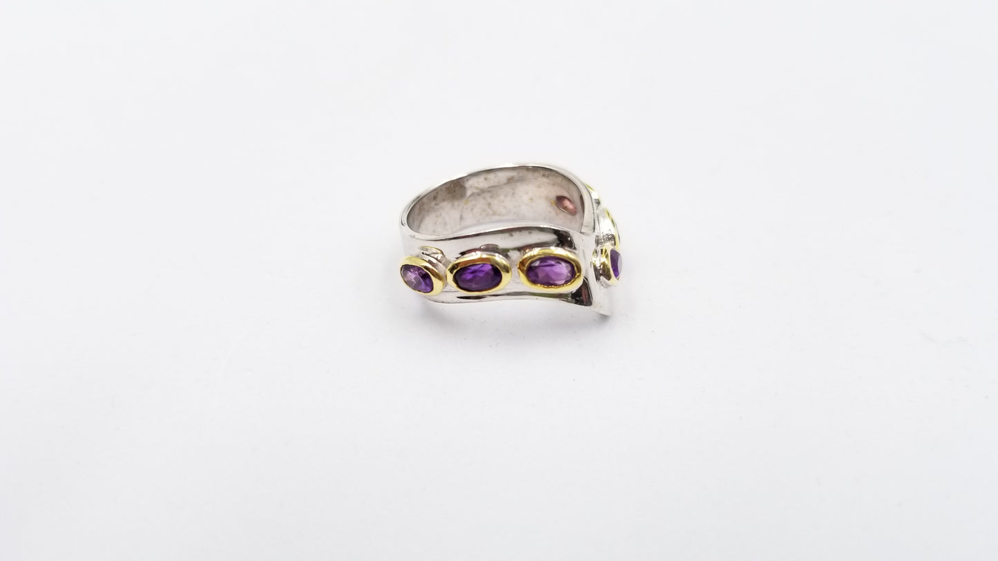 AMETHYST TWO TONE STERLING SILVER RING