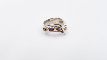AMETHYST TWO TONE STERLING SILVER RING