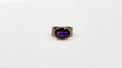 AMETHYST TWO TONE / BLACK RHODIUM FINISHED STERLING SILVER RING
