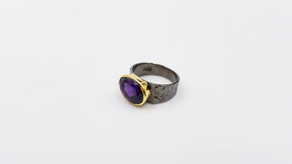 AMETHYST TWO TONE / BLACK RHODIUM FINISHED STERLING SILVER RING
