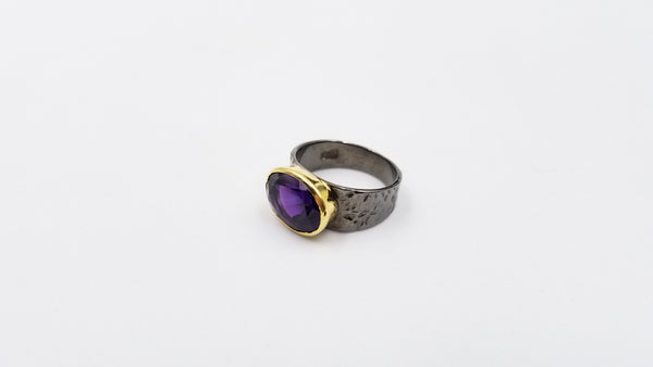 AMETHYST TWO TONE / BLACK RHODIUM FINISHED STERLING SILVER RING