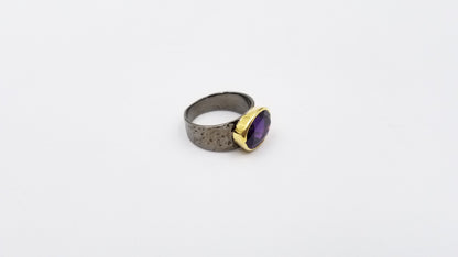 AMETHYST TWO TONE / BLACK RHODIUM FINISHED STERLING SILVER RING
