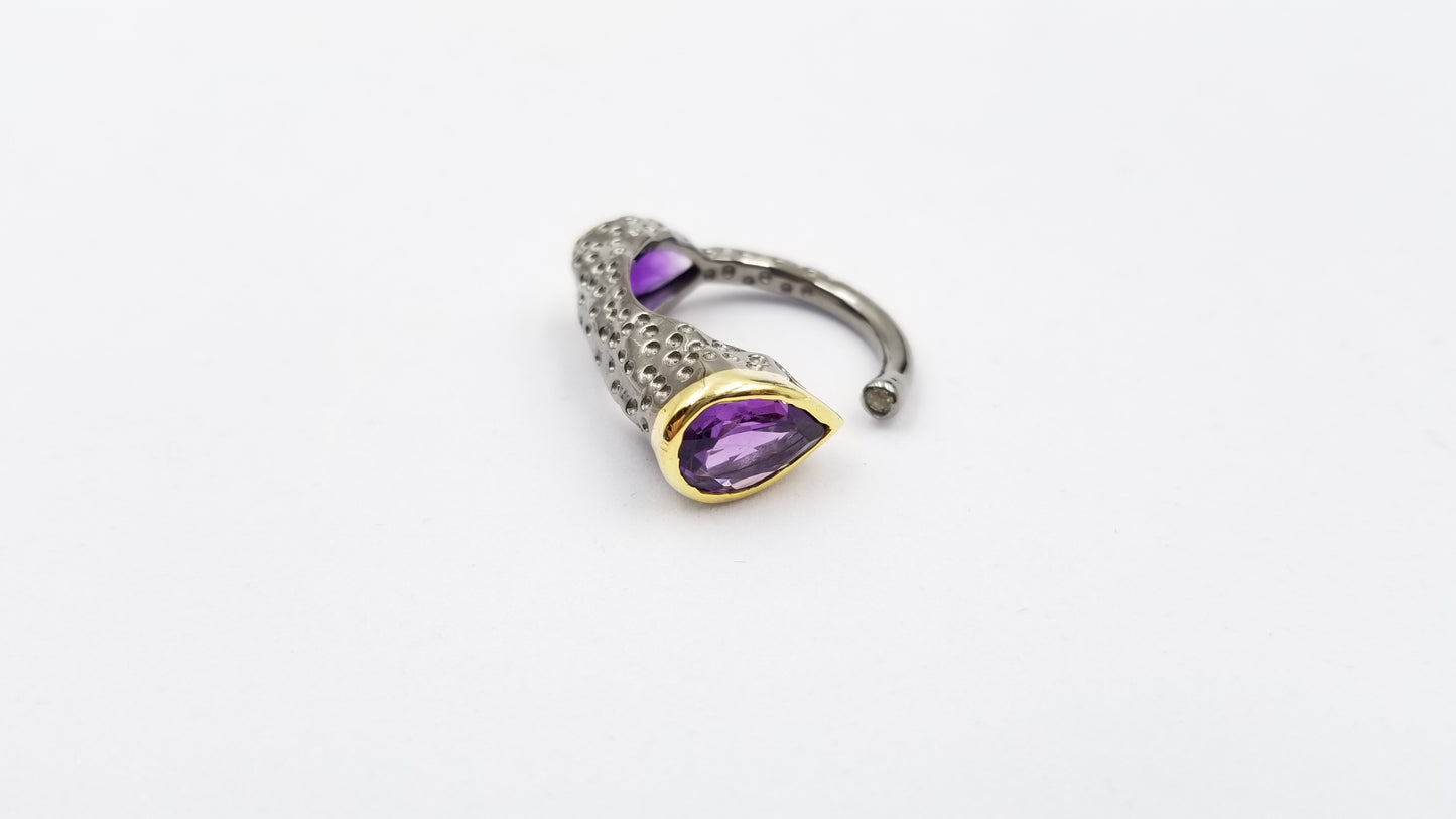 AMETHYST TWO TONE / BLACK RHODIUM FINISHED STERLING SILVER RING