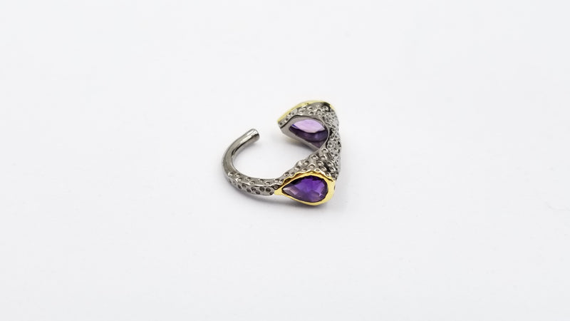 AMETHYST TWO TONE / BLACK RHODIUM FINISHED STERLING SILVER RING