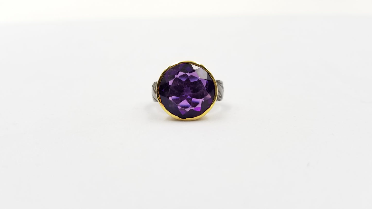 AMETHYST TWO TONE / BLACK RHODIUM FINISHED STERLING SILVER RING