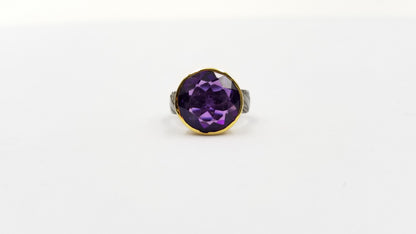 AMETHYST TWO TONE / BLACK RHODIUM FINISHED STERLING SILVER RING