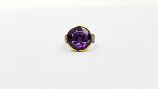 AMETHYST TWO TONE / BLACK RHODIUM FINISHED STERLING SILVER RING