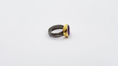 AMETHYST TWO TONE / BLACK RHODIUM FINISHED STERLING SILVER RING