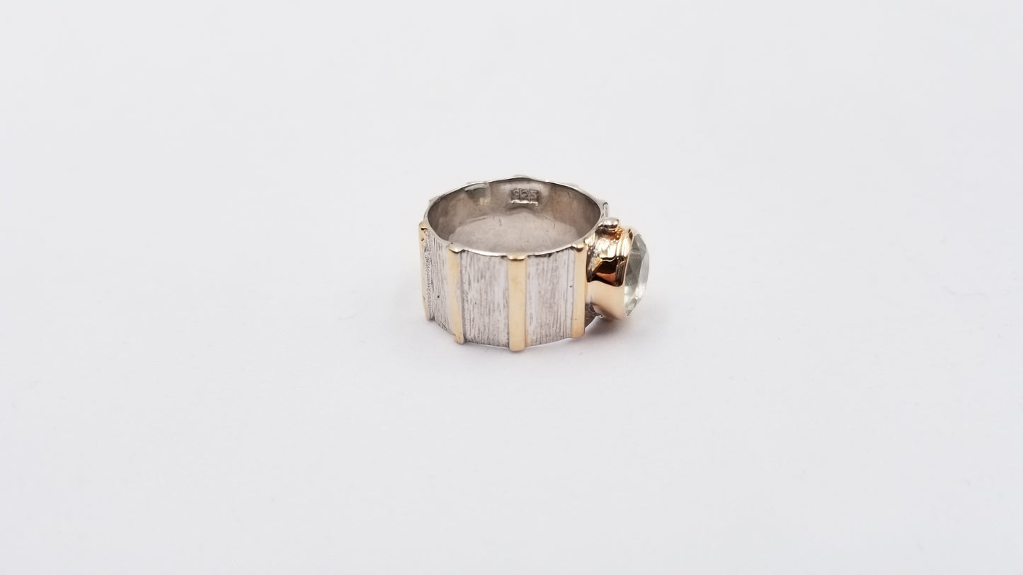AQUAMARINE TWO TONE STERLING SILVER RING