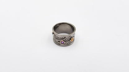 MULTI COLOR STONES BLACK RHODIUM FINISHED STERLING SILVER RING