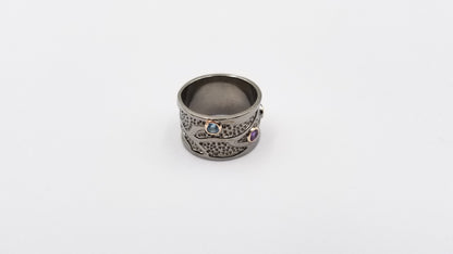 MULTI COLOR STONES BLACK RHODIUM FINISHED STERLING SILVER RING