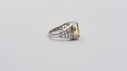 AQUAMARINE TWO TONE WITH CRYSTAL STERLING SILVER RING