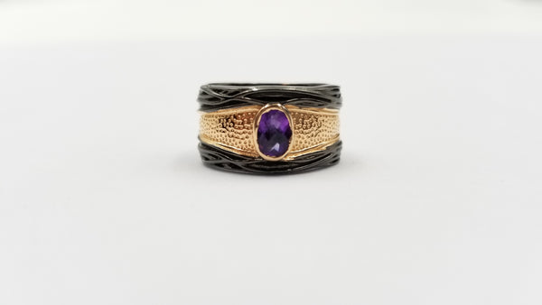 AMETHYST TWO TONE BLACK RHODIUM STERLING SILVER RING