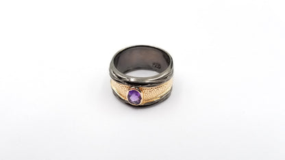 AMETHYST TWO TONE BLACK RHODIUM STERLING SILVER RING