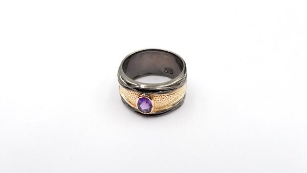 AMETHYST TWO TONE BLACK RHODIUM STERLING SILVER RING